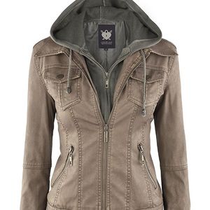 Hooded faux leather jacket NWOT